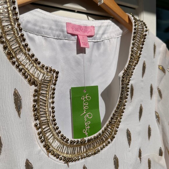 Lilly Pulitzer Amory Silk Tunic Dress White Gold - Picture 3 of 5